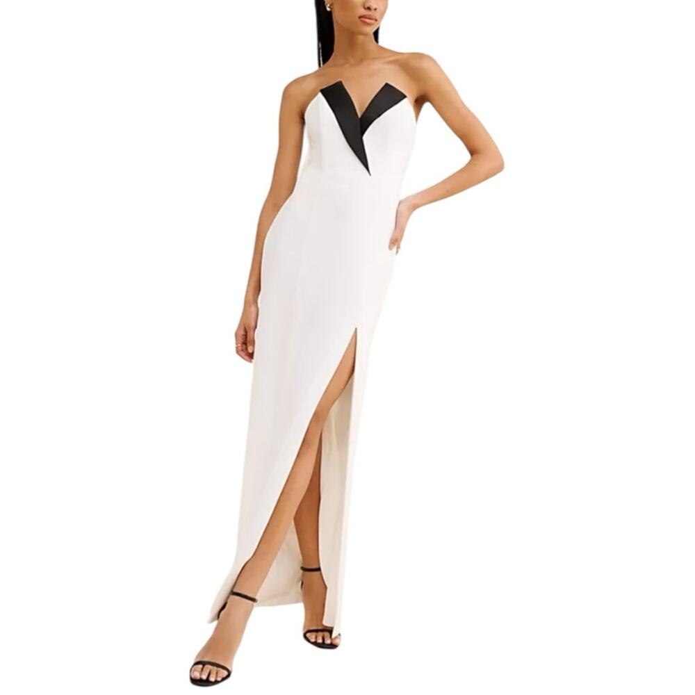 Liv Foster Strapless Cocktail Gown White Black Trim‎ Size 0 Sexy Cocktail Dress